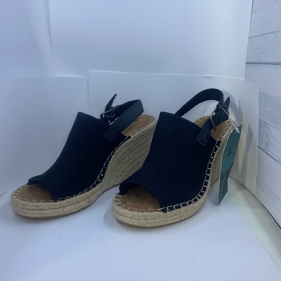 Black Tom’s Espadrille Wedge Shoes with Slingback Size 7W - Picture 2 of 10